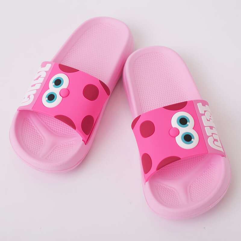 

Open Toe Cartoon Graphic Sliders, Pink