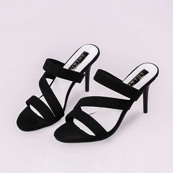 

Open Toe Strappy Stiletto Heeled Mules, Black