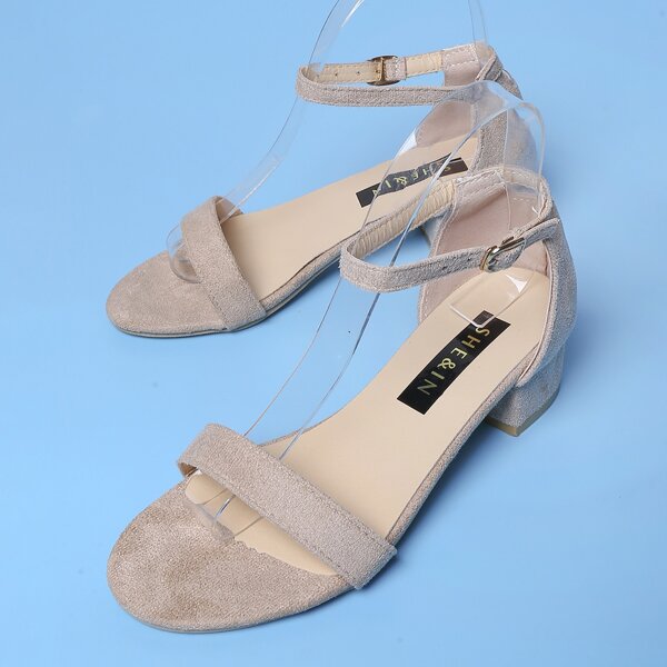 

Two Part Ankle Strap Block Heels, Khaki