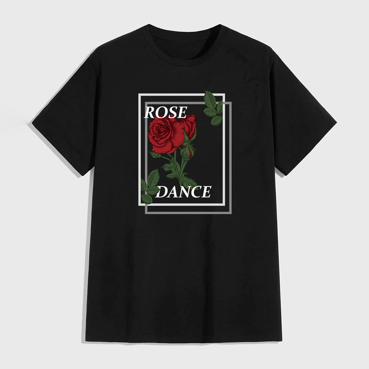 

Guys Rose & Slogan Graphic Tee, Black