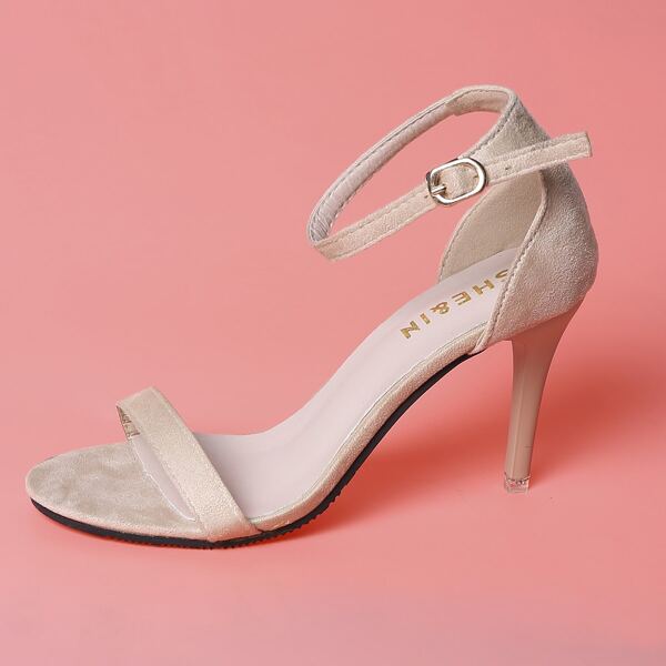 

Two Part Ankle Strap Stiletto Heels, Beige