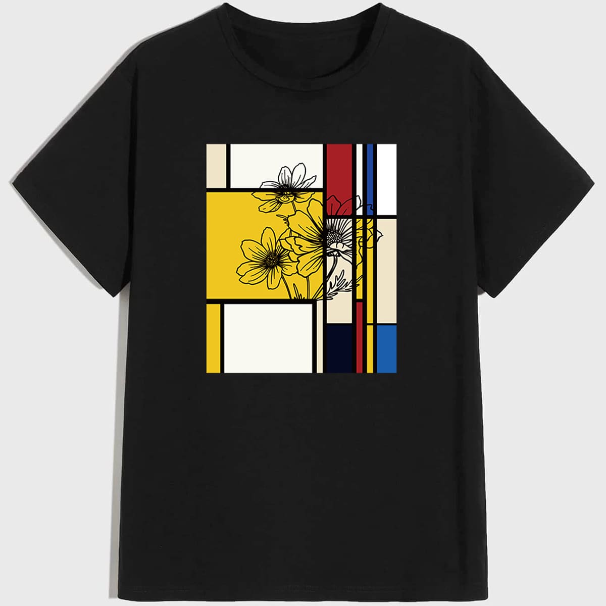 

Guys Floral & Geo Print Tee, Black