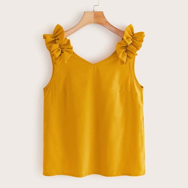 

Solid Ruffle Trim Tank Top, Yellow
