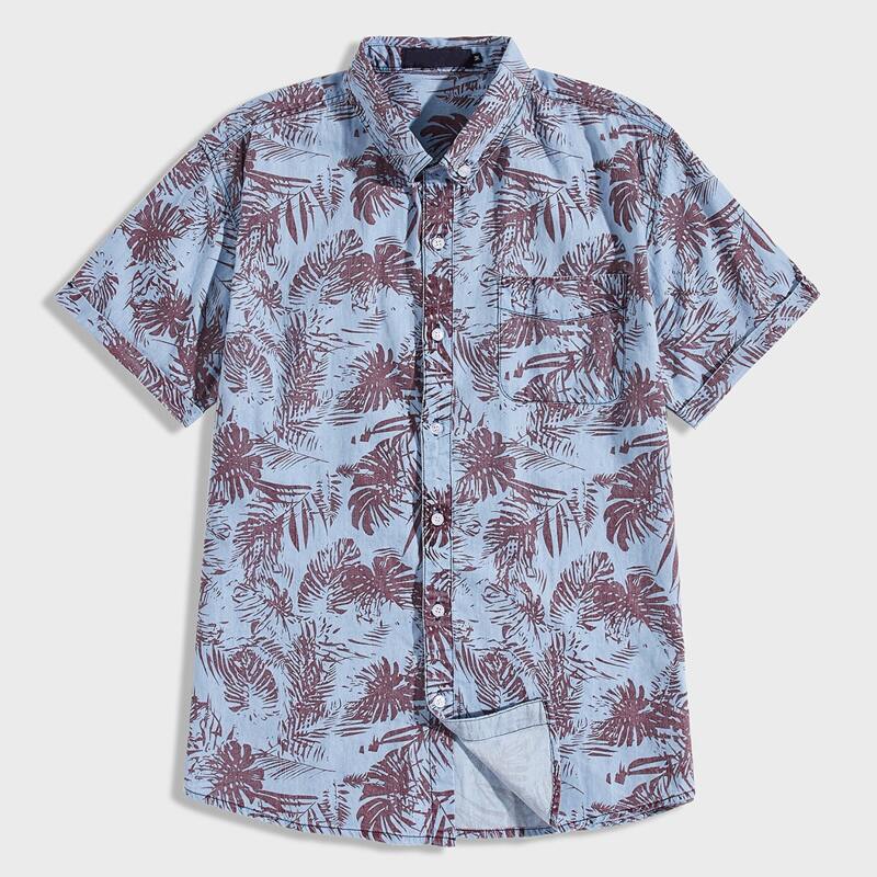 

Guys Allover Tropical Print Denim Shirt, Multicolor