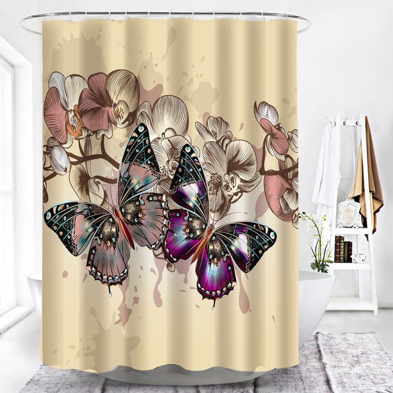 

Butterfly Print Shower Curtain With 12hooks, Multicolor