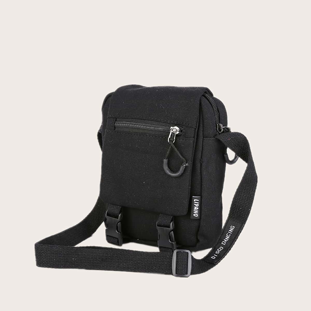 

Release Buckle Decor Crossbody Bag, Black