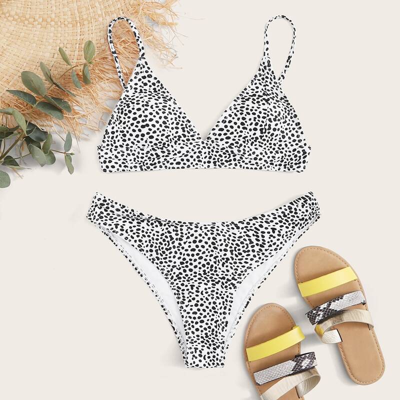 

Dalmatian High Leg Bikini Swimsuit, Black and white