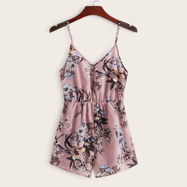 

Floral Print Cami Romper, Pink