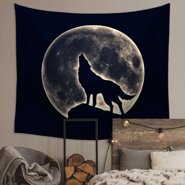 

Animal & Moon Print Tapestry, Black and white
