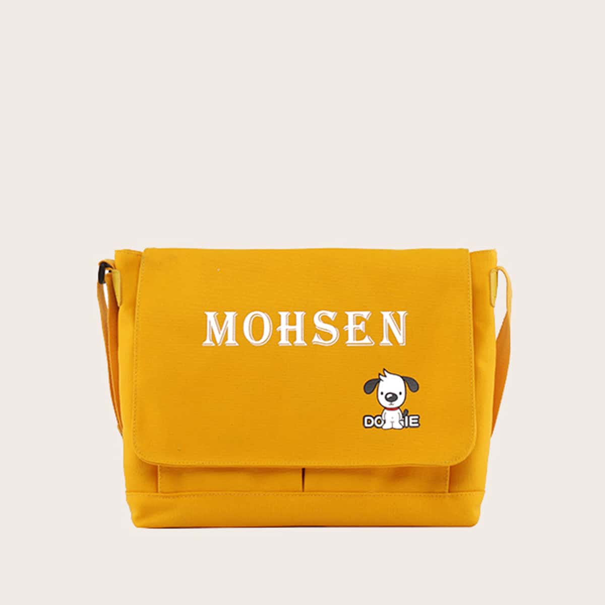 

Letter & Cartoon Graphic Crossbody Bag, Yellow