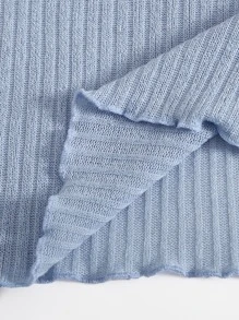 Muchica Lettuce Edge Rib-knit Solid Tee - Blue - View 5