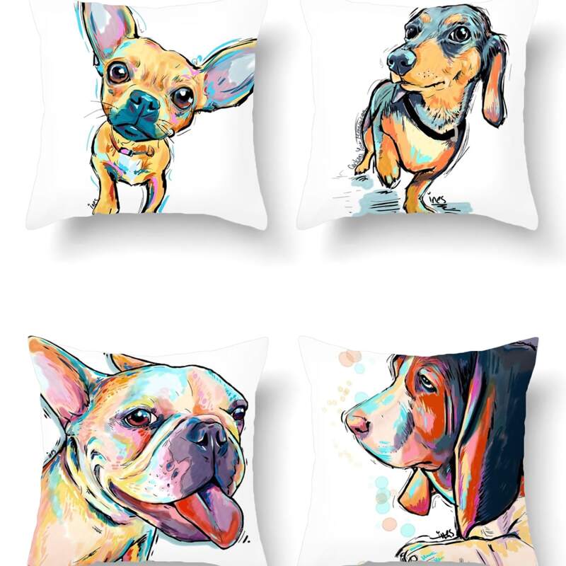 

1pc Dog Print Cushion Cover Without Filler, Multicolor
