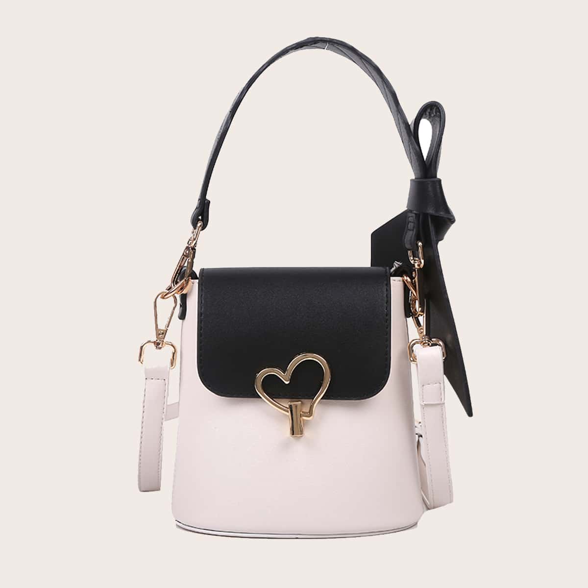 

Colorblock Flap Tote Bag, Black and white