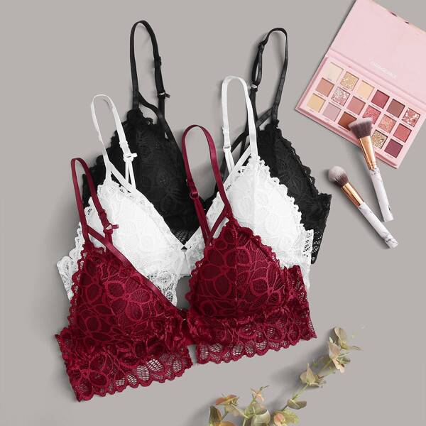 

3pack Floral Lace Triangle Bra Set, Multicolor