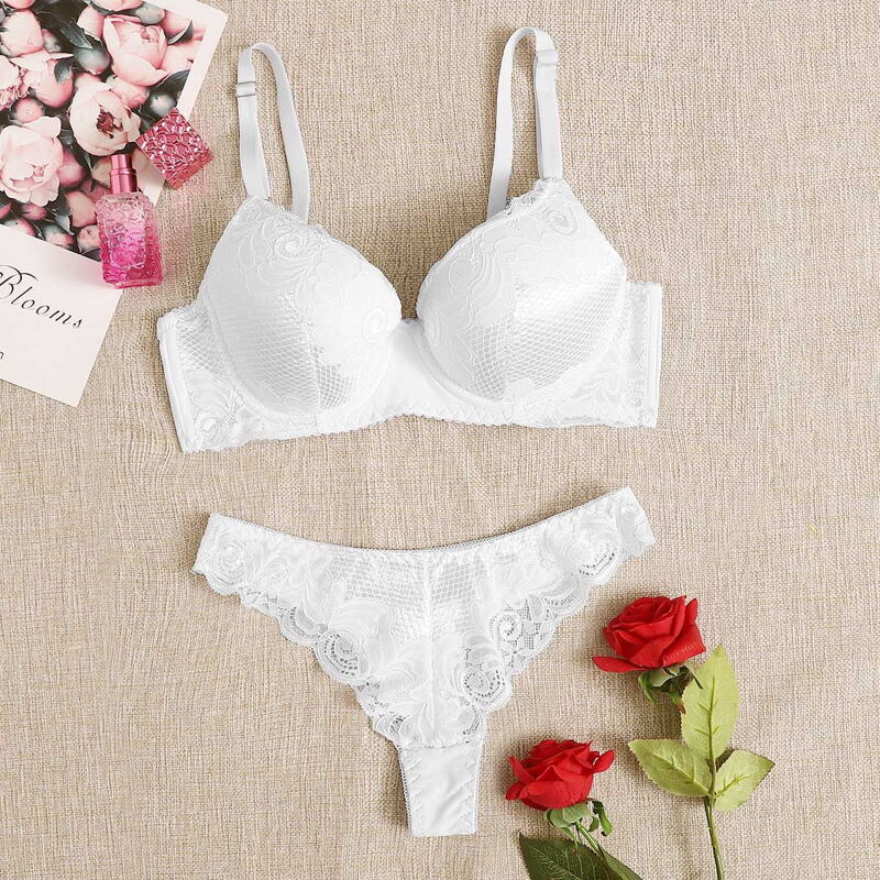 

Floral Lace Underwire Lingerie Set, White