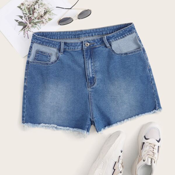 

Plus Raw Hem Denim Shorts, Blue
