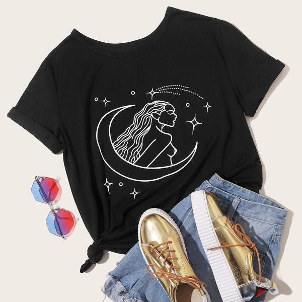 

Figure Graphic Round Neck Tee, Black