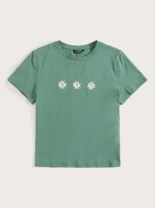 Muchica Floral Embroidery Tee - Green - View 5