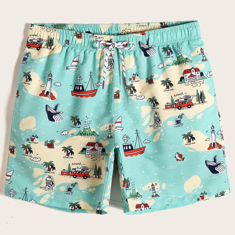 

Guys Tropical & Cartoon Graphic Swim Trunks, Green