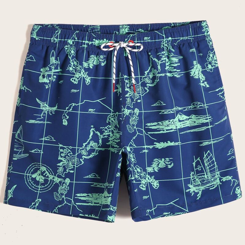 

Guys Plaid & Graphic Swim Trunks, Navy