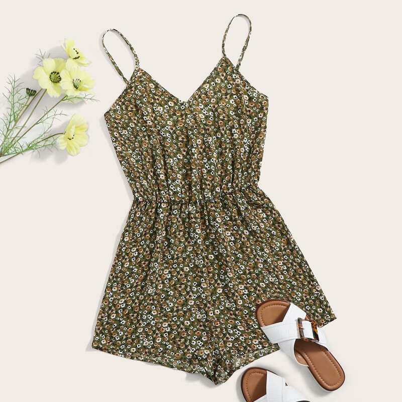 

Ditsy Floral Wide Leg Cami Romper, Army green