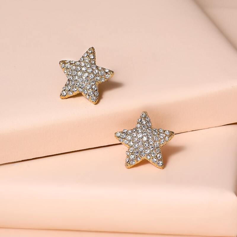 

Rhinestone Star Earrings, Silver