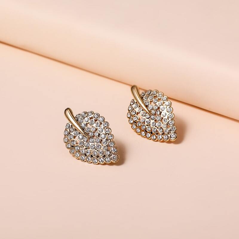 

Rhinestone Leaf Earrings, Gold