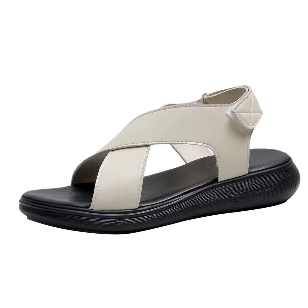 

Criss Cross Velcro Strap Sandals, Beige