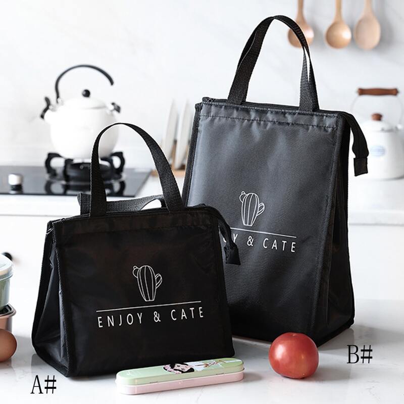 

1pc Cactus Print Lunch Box Insulation Bag, Black