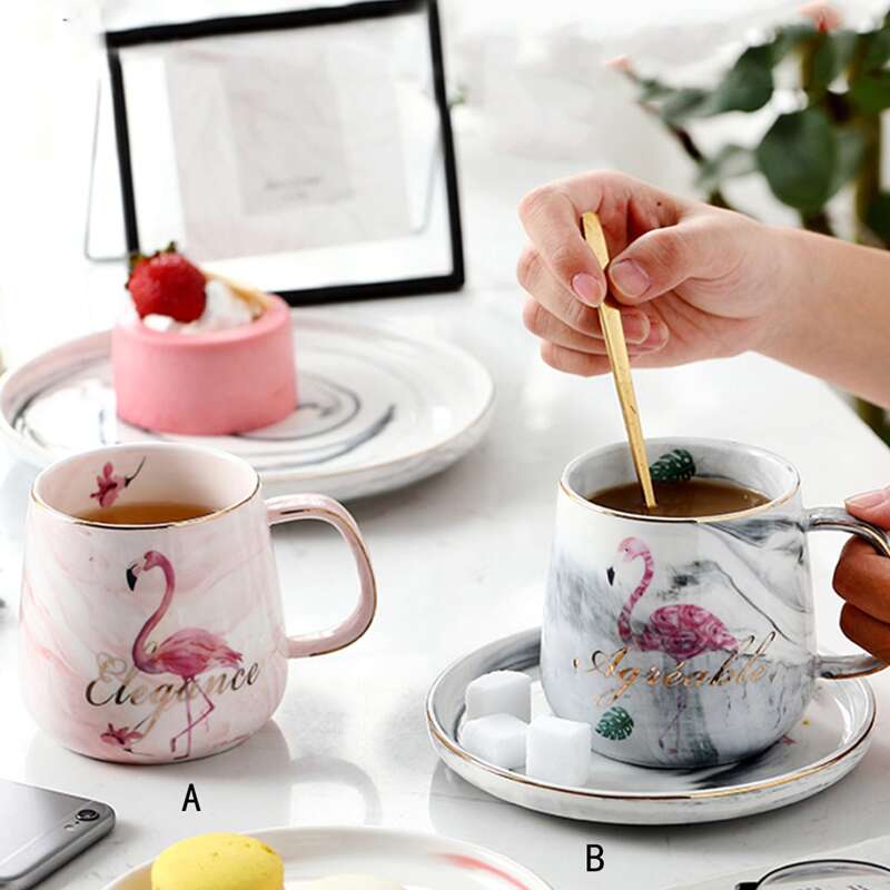 

1pc Flamingo Print Cup & Saucer, Multicolor