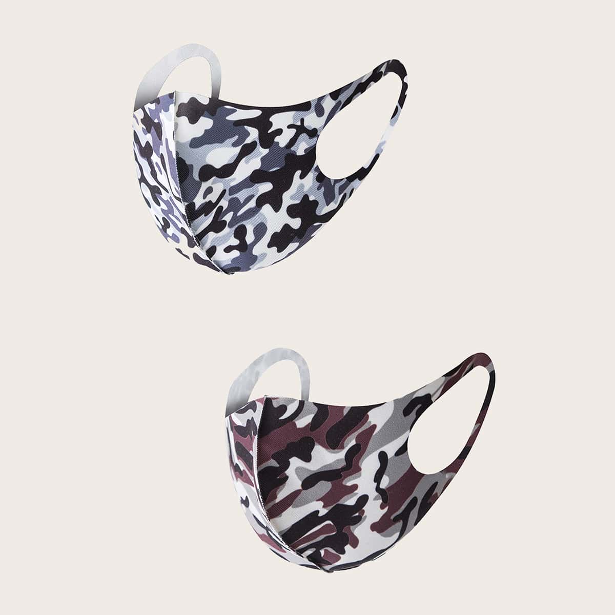 

2pcs Guys Camouflage Face Mask, Multicolor