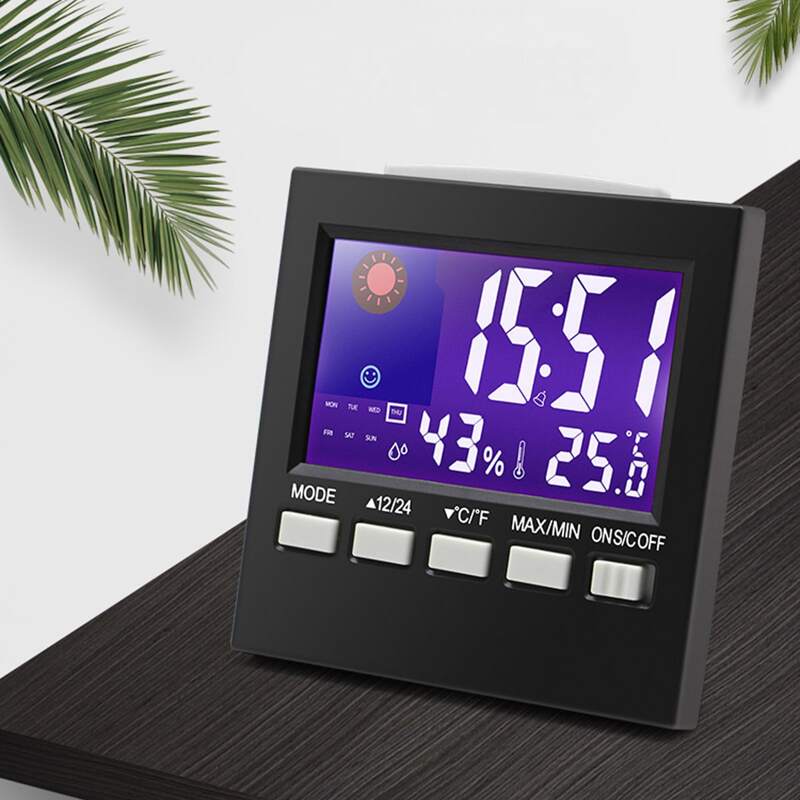 

1pc Humidity Thermometer Digital Clock, Black