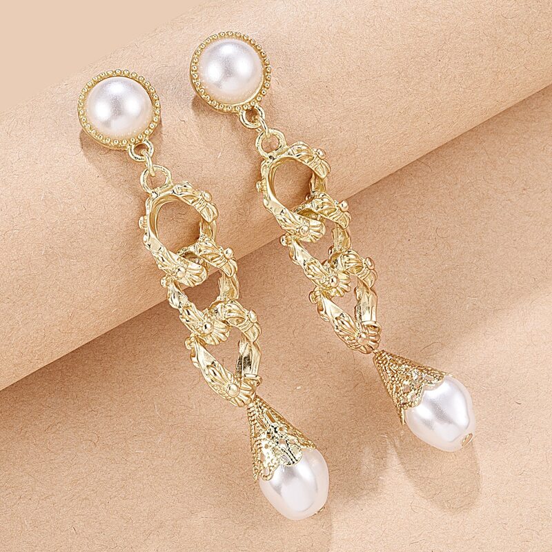 

Faux Pearl Decor Drop Earrings, Gold