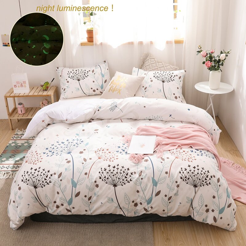 

Luminous Plants Print Bedding Set Without Filler, White