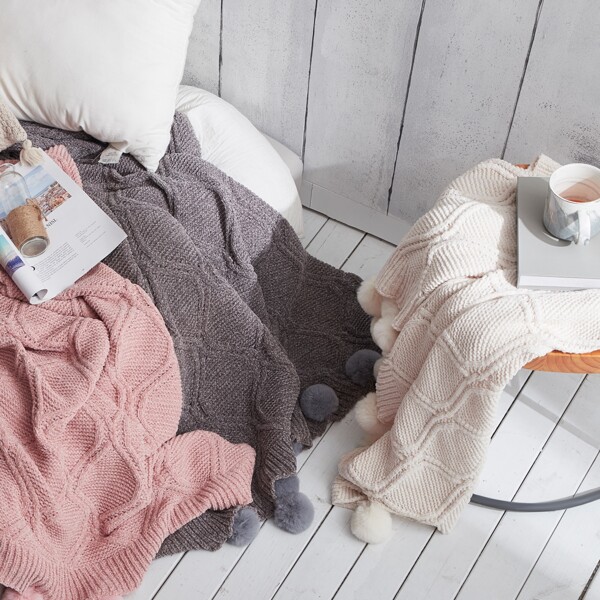 

1pc Pom-pom Decor Blanket, Multicolor