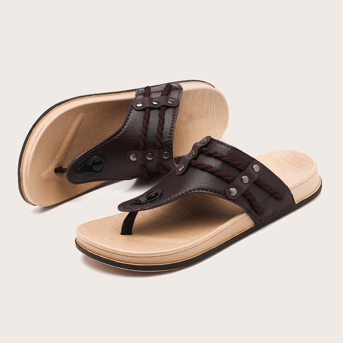 

Guys Rope Decor Flip Flops, Brown
