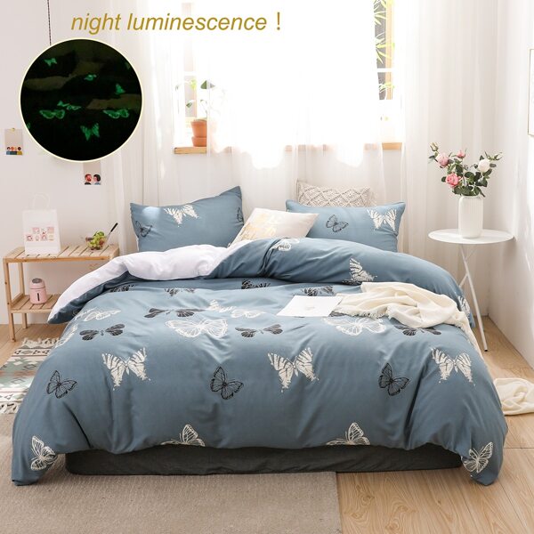 

Luminous Butterfly Print Bedding Set Without Filler, Blue