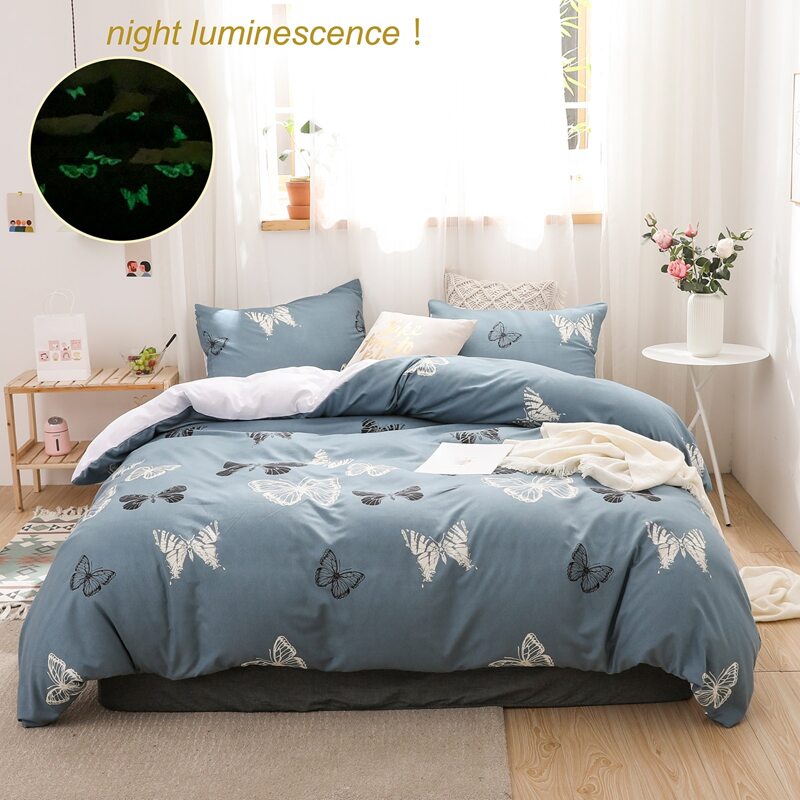 

Luminous Butterfly Print Bedding Set Without Filler, Blue