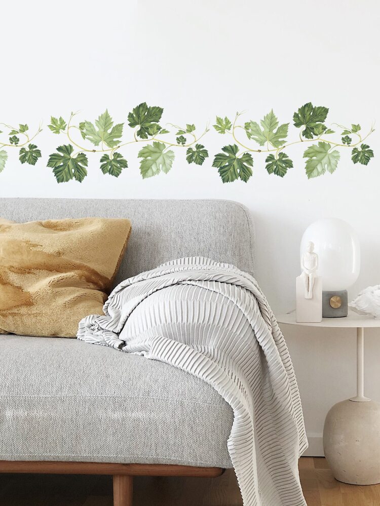 1pc Leaf Pattern Wall Sticker, Self Adhesive Vine Wall Art Decal For Home Decor, Stickers, Wall Decal, Vinyl Decal For Home Decorations, Spring Decoration Items Refresh Your Home, Festival Decoration Stickers Gifts Birthday Graduation Kitchen Decor