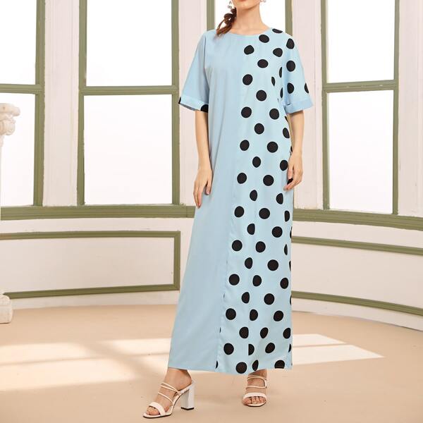 

Batwing Sleeve Polka Dot Maxi Dress, Blue