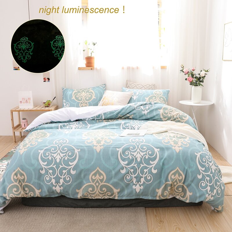 

Luminous Flower Print Bedding Set Without Filler, Blue