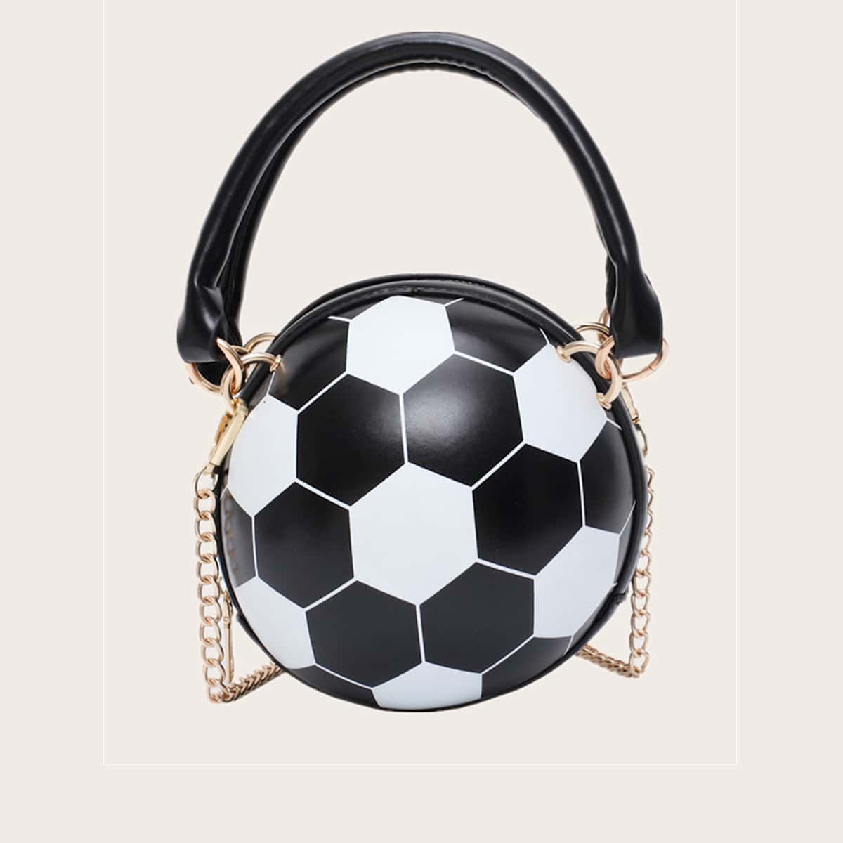 

Football Shaped Satchel Bag, Black and white