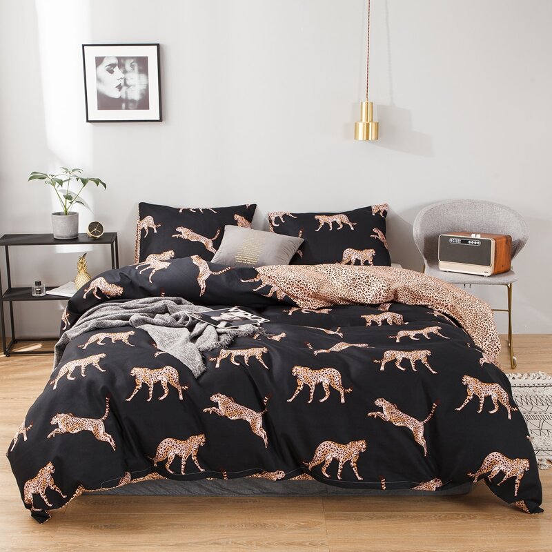 Leopard Print Bedding Set Without Filler, Black
