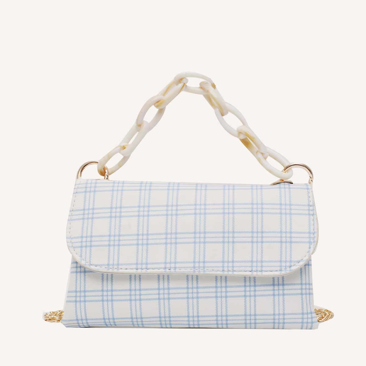 

Plaid Flap Chain Satchel Bag, Blue