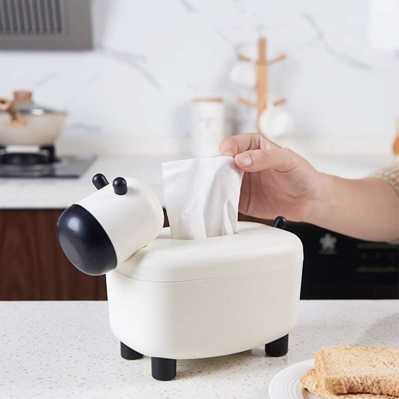 

Sheep Design Tissue Storage Box, Black and white