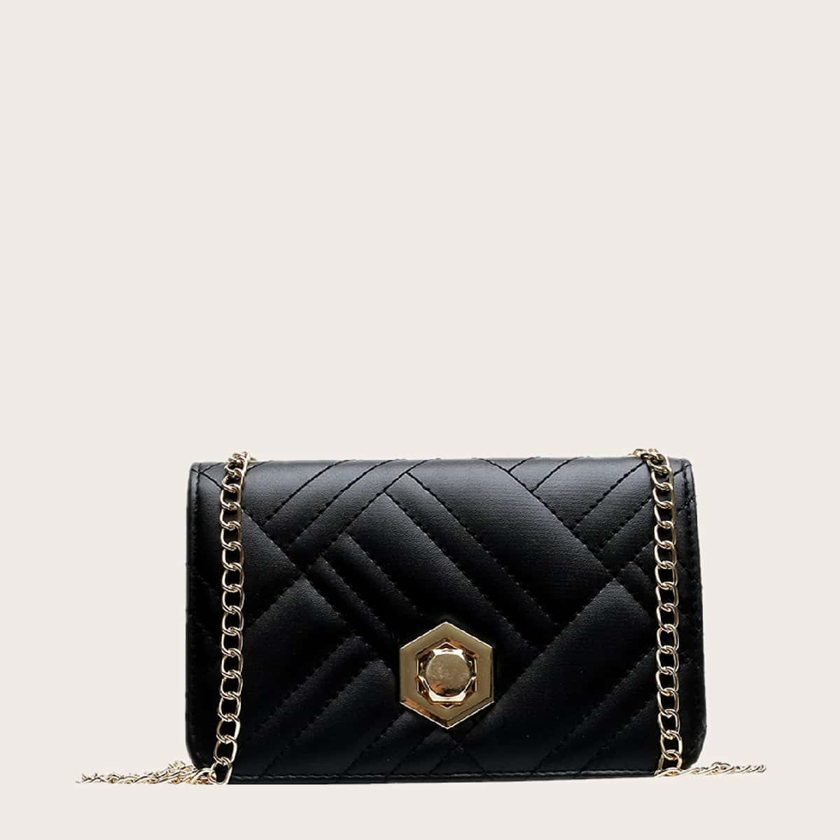 

Stitch Detail Flap Crossbody Bag, Black