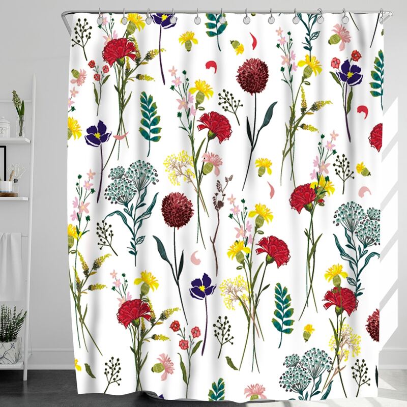 

Flower Print Shower Curtain With 12hooks, Multicolor