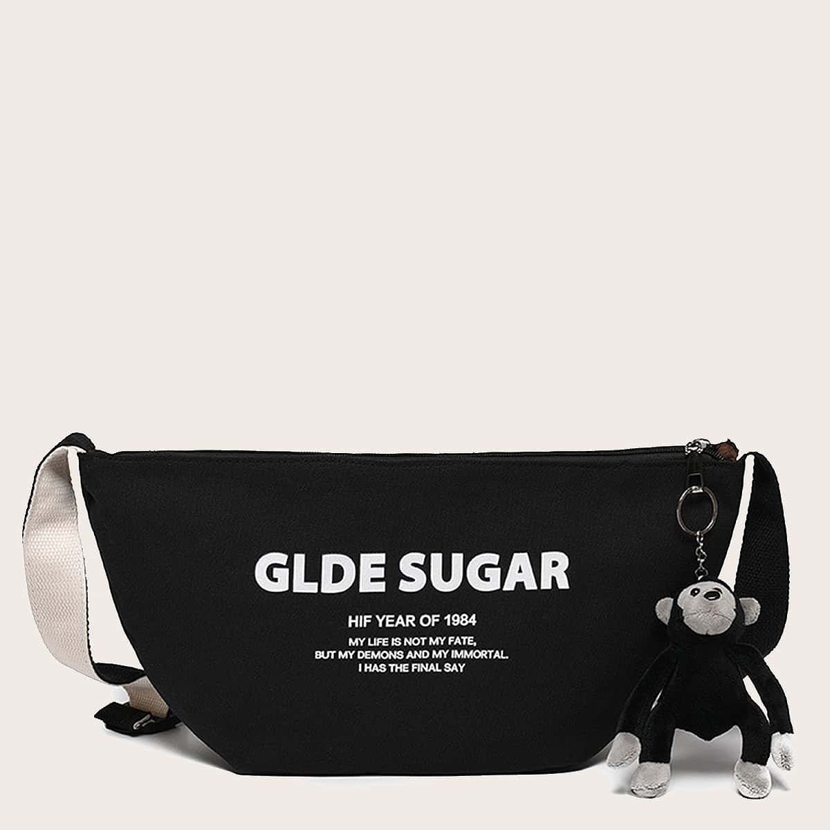 

Letter Graphic Crossbody Bag, Black
