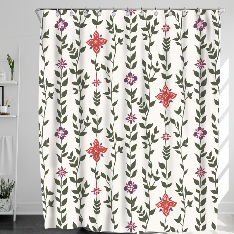 

Flower Print Shower Curtain With 12hooks, Multicolor