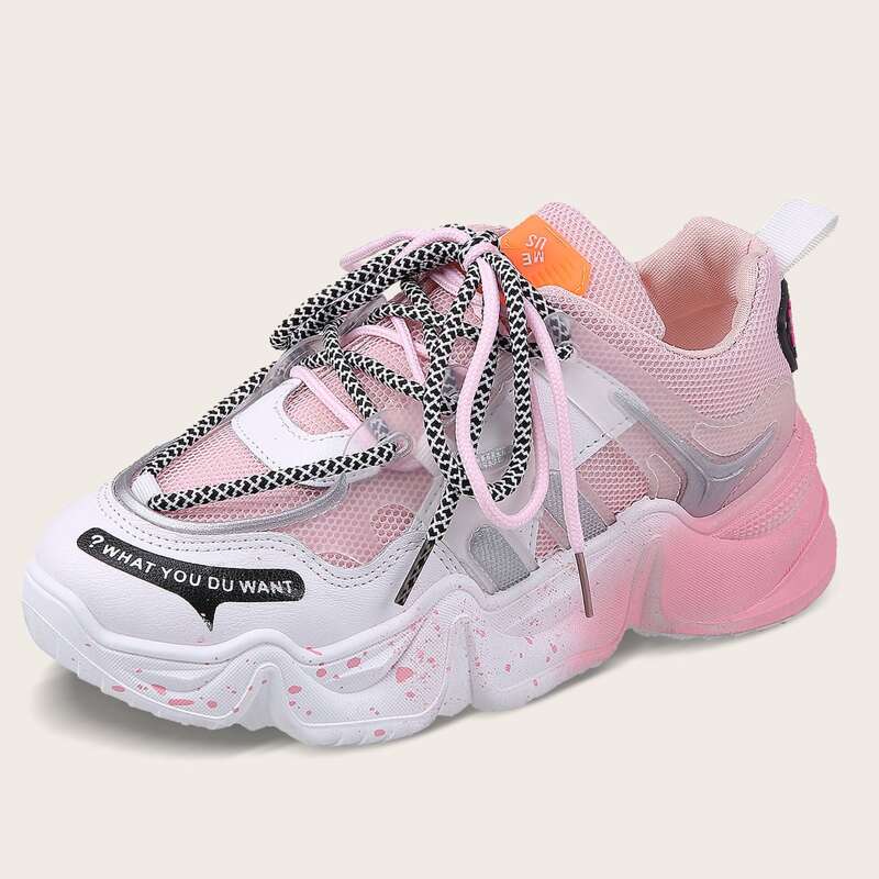 

Lace-up Front Letter Graphic Sneakers, Pink